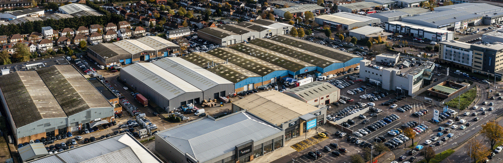 Martinbridge Trade Park aerial of industrial estate